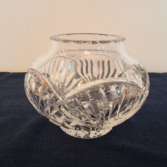 Rovelli Heavy Lead Cut Crystal Rose Potpourri Candy Bowl Vase Vintage Poland - Picture 2 of 13